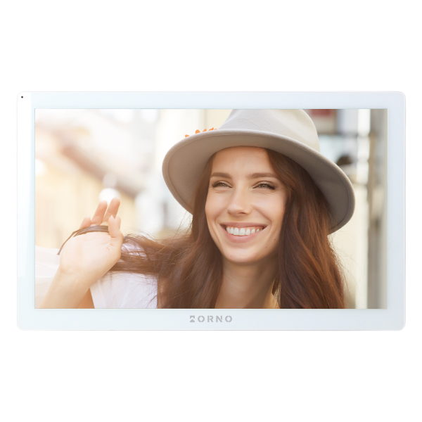 GUARDO single family video doorphone set, 4-wires, touchscreen LCD 10" monitor, fingerprint reader, proximity reader and code lock, App-controlled, flush mounted, white